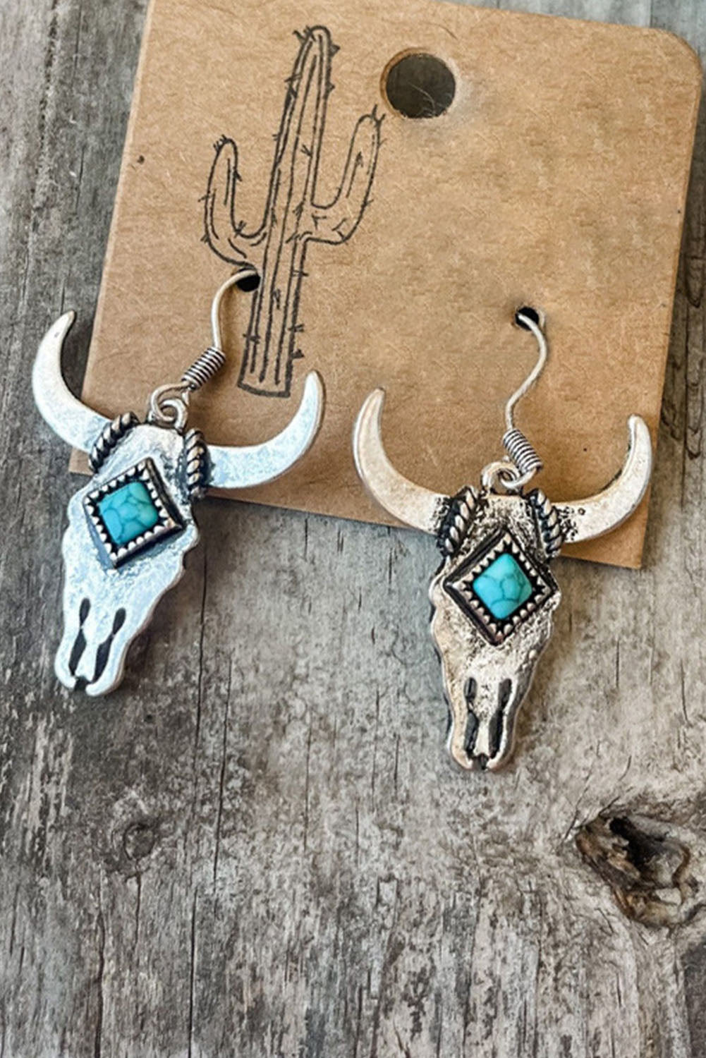 Silver Vintage Turquoise Bull Head Earrings