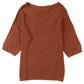 Apricot Casual Solid Rib-Knit Short Sleeve Top