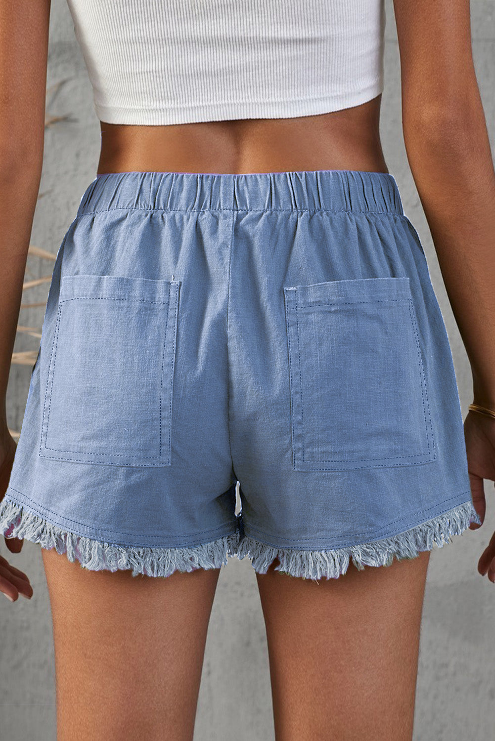 Dark Blue Casual  Frayed Pocketed Denim Shorts