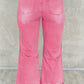 Pink Distressed Ripped Raw Hem High Waist Flare Jeans