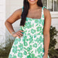 Green Floral Print Knotted Strap Flared Romper