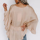 Apricot V Neck Draped Batwing Sleeve Ruffle Top