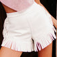 White Fringe Trim Fit Flare Shorts