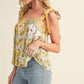 Yellow Floral Patchwork Boho Knot Straps Top