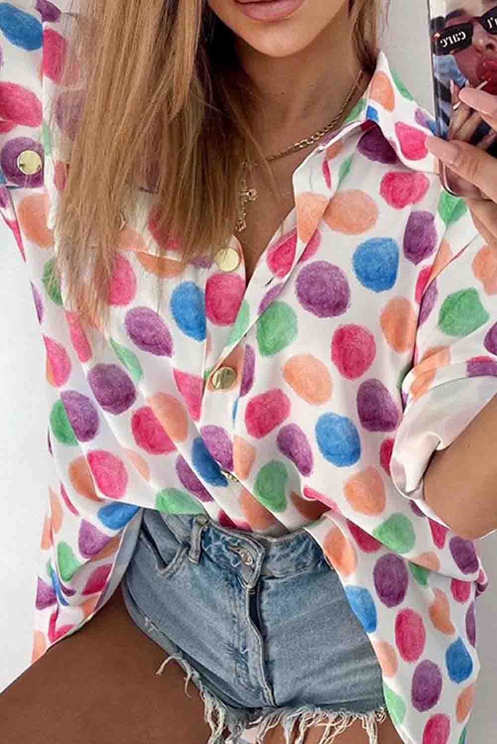 Multicolor Polka Dot Buttoned Long Sleeve Shirt