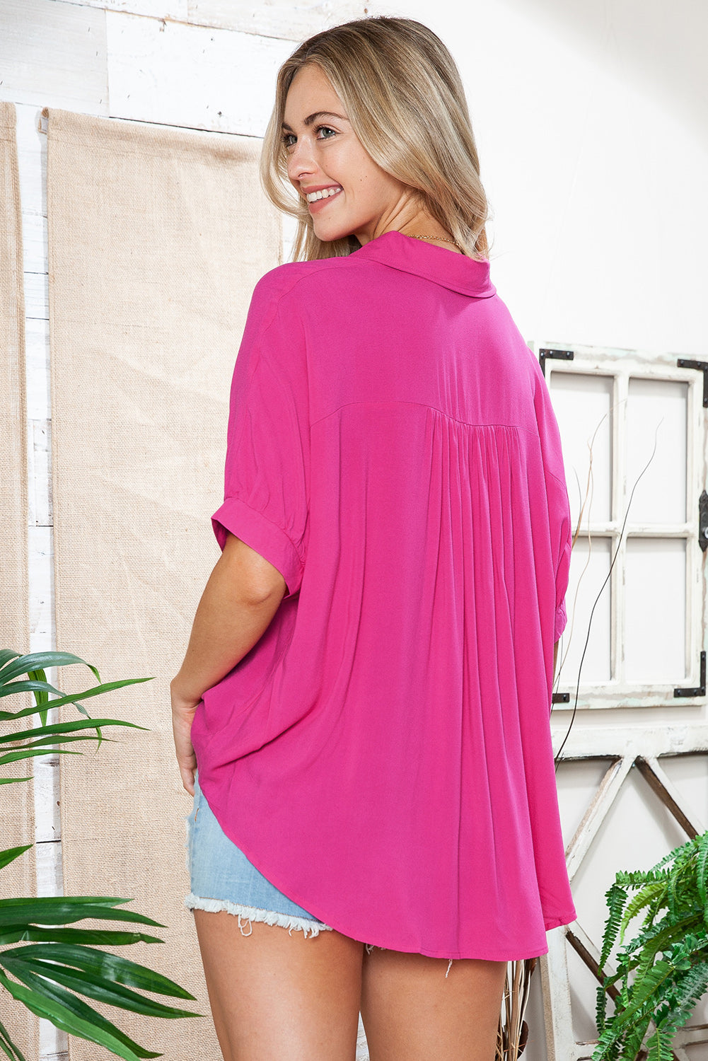 Rose Casual Dolman Oversize Button Shirt