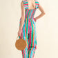 And The Why Full Size Striped Smocked Sleeveless Jumpsuit