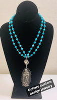 Custom turquoise Virgin Mary necklace